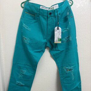 LRG Lifted Research Group true tapered jeans pants 32 teal turquoise NEW rare